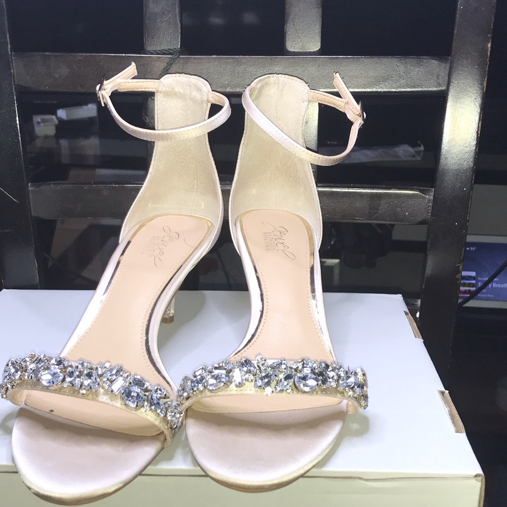 Crystal-Embellished Blush Ankle-Strap Heels